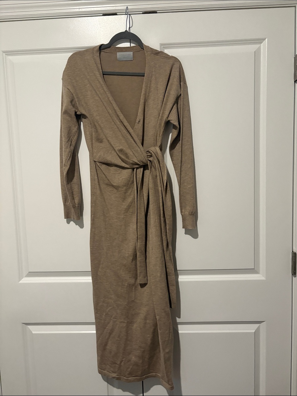 Modern Citizen Taupe Wrap Midi Dress with Self-Tie Waist